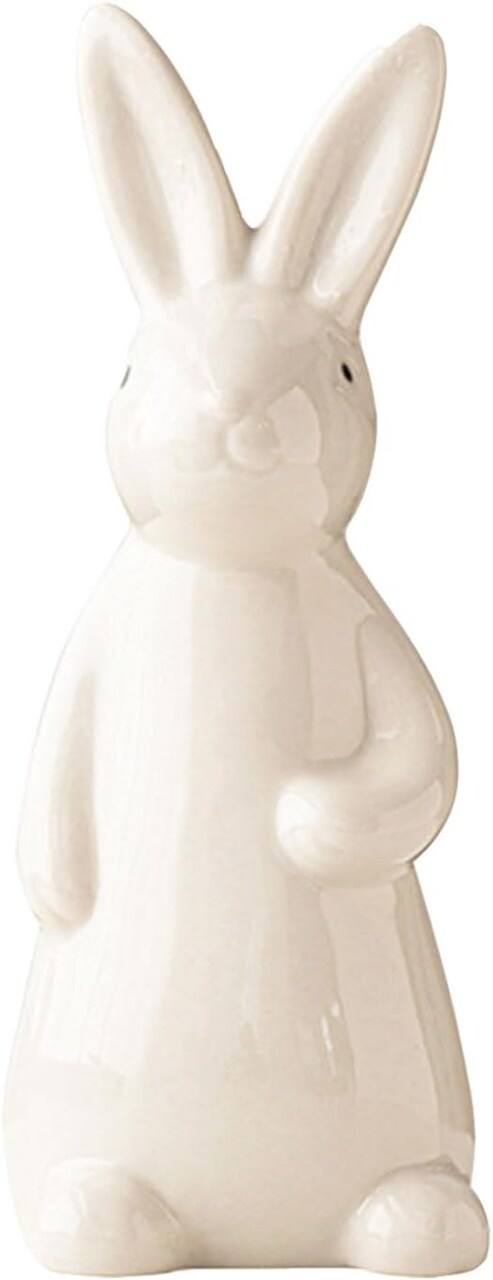 Spring Easter Bunny Figurine Decoration - White Ceramic Rabbit Statue, 7.2 Inches Height, One Pcs Easter Bunny Figurines for Table Centerpiece, Mantel, Shelf, Home Decor